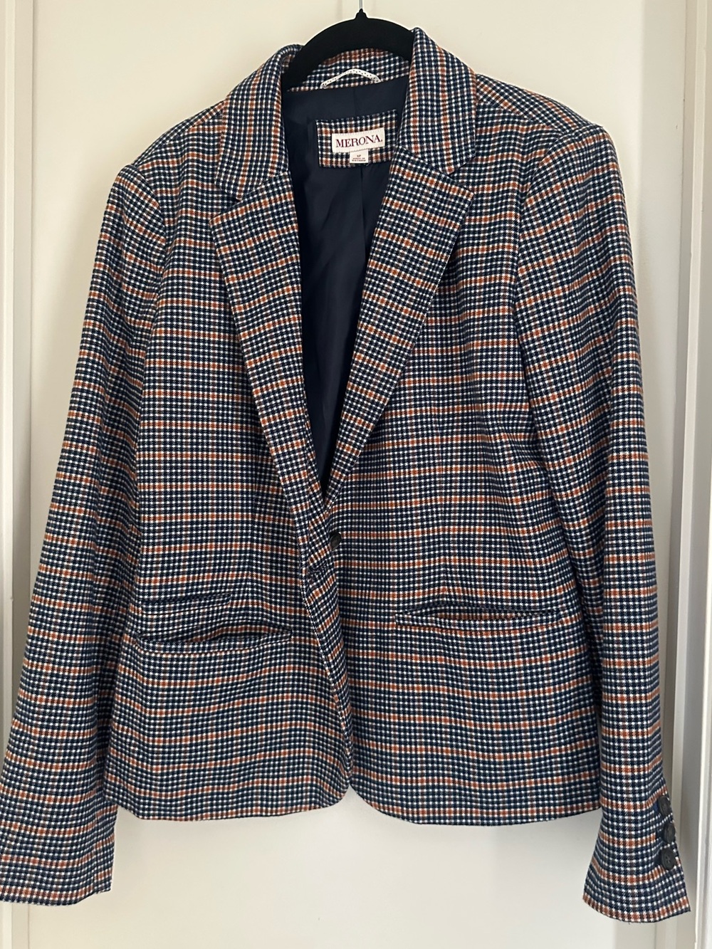 Merona Navy and Rust Plaid Blazer